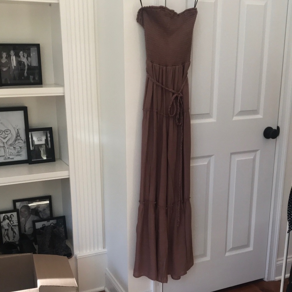 Sexy mauve Brown Strapless Maxi Romper